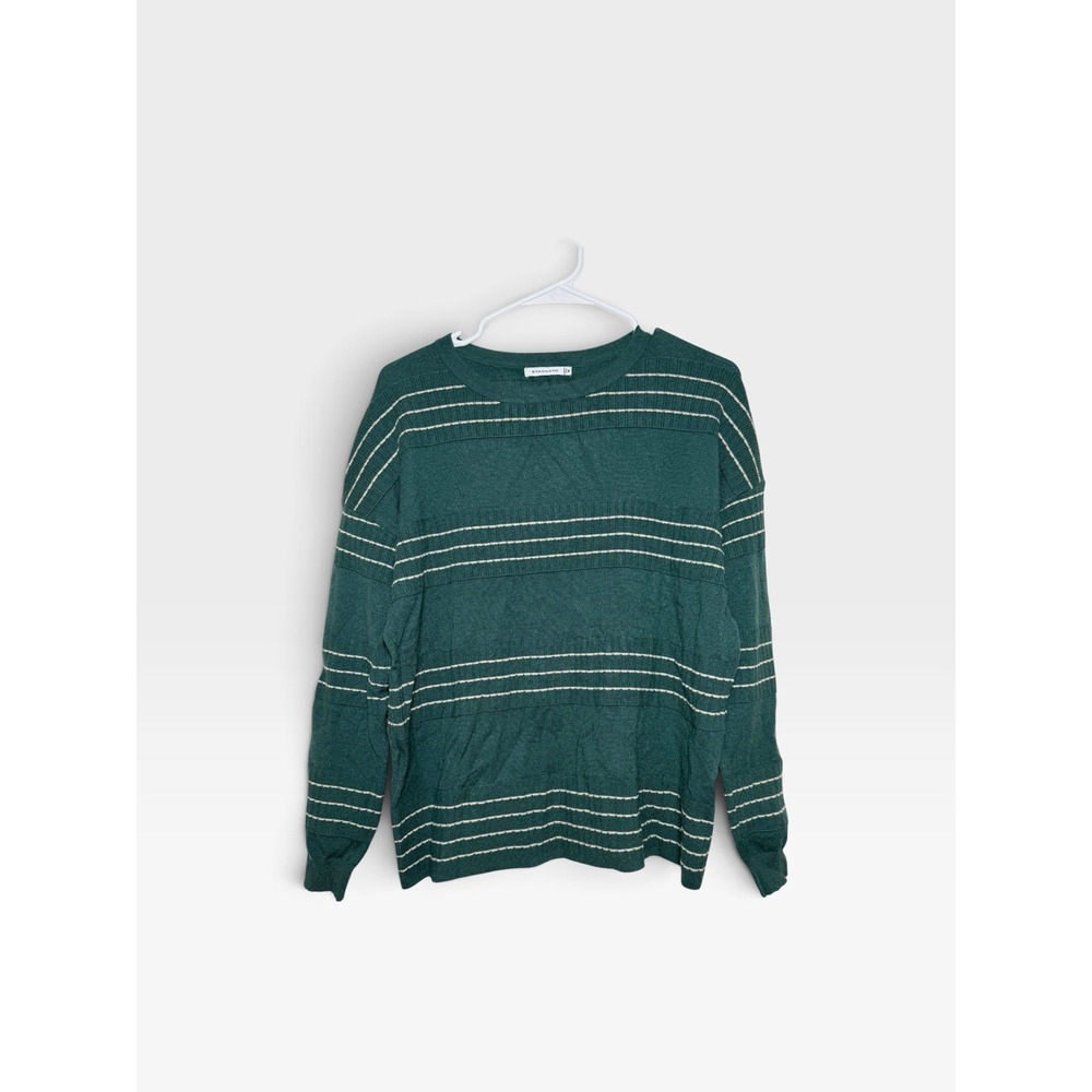 Staccato Green Cream Striped Knit Sweater Crew Neck Preppy Medium